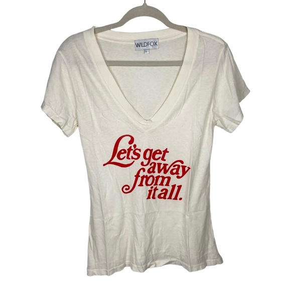 NWT Wildfox deep v-neck graphic tee t-shirt "lets get away from it all" LARGE - Picture 3 of 9